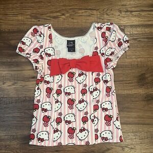 Hello Kitty Pink Striped Top Medium Coquette Kawaii Pastel Girly‎ Y2K Inspired